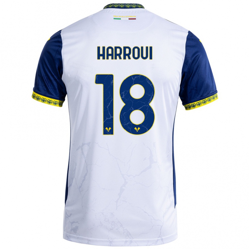 Kandiny Niño Camiseta Abdou Harroui #18 Blanco Azul 2ª Equipación 2024/25 La Camisa Chile