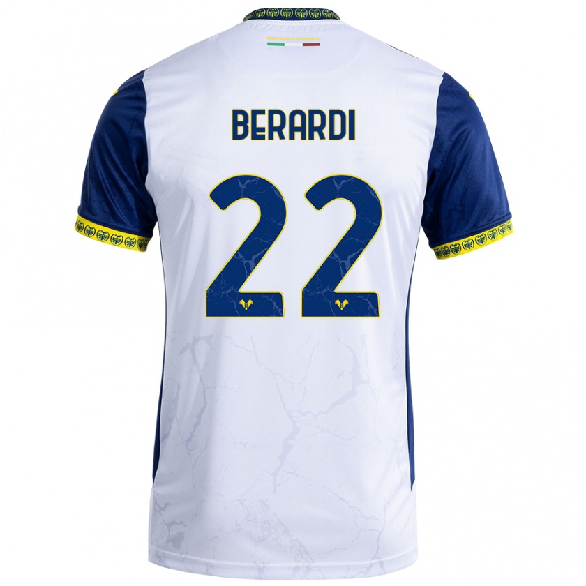 Kandiny Niño Camiseta Alessandro Berardi #22 Blanco Azul 2ª Equipación 2024/25 La Camisa Chile