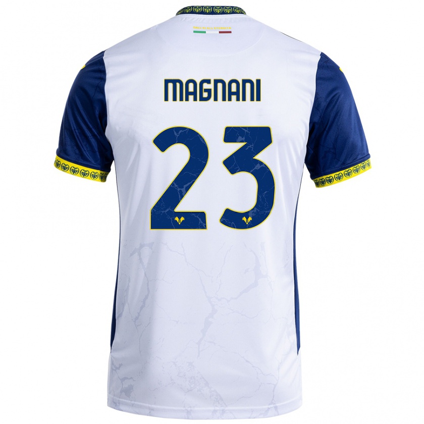 Kandiny Niño Camiseta Giangiacomo Magnani #23 Blanco Azul 2ª Equipación 2024/25 La Camisa Chile