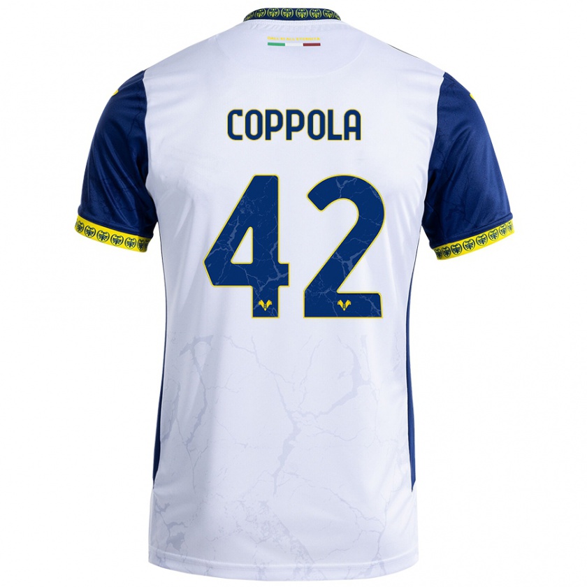 Kandiny Niño Camiseta Diego Coppola #42 Blanco Azul 2ª Equipación 2024/25 La Camisa Chile