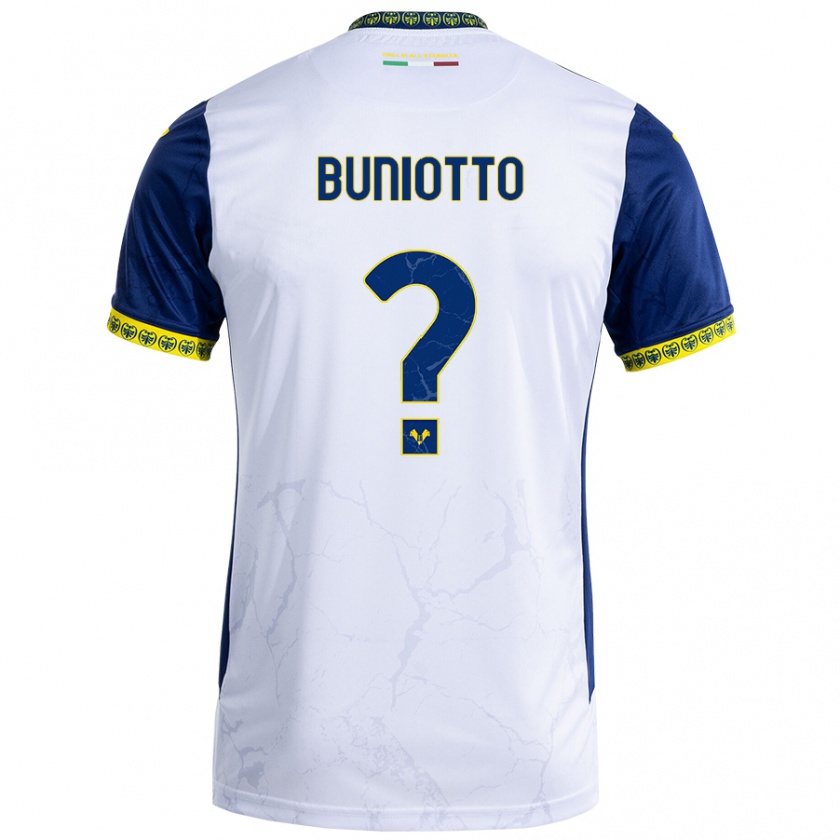 Kandiny Niño Camiseta Mattia Buniotto #0 Blanco Azul 2ª Equipación 2024/25 La Camisa Chile