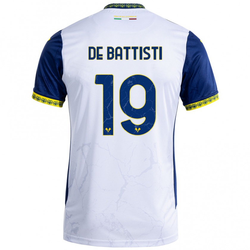 Kandiny Niño Camiseta Davide De Battisti #19 Blanco Azul 2ª Equipación 2024/25 La Camisa Chile