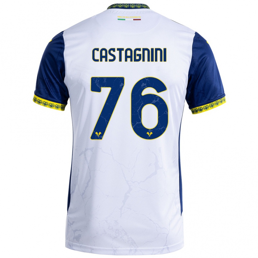 Kandiny Niño Camiseta Mirko Castagnini #76 Blanco Azul 2ª Equipación 2024/25 La Camisa Chile