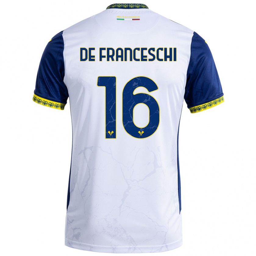 Kandiny Niño Camiseta Edoardo De Franceschi #16 Blanco Azul 2ª Equipación 2024/25 La Camisa Chile