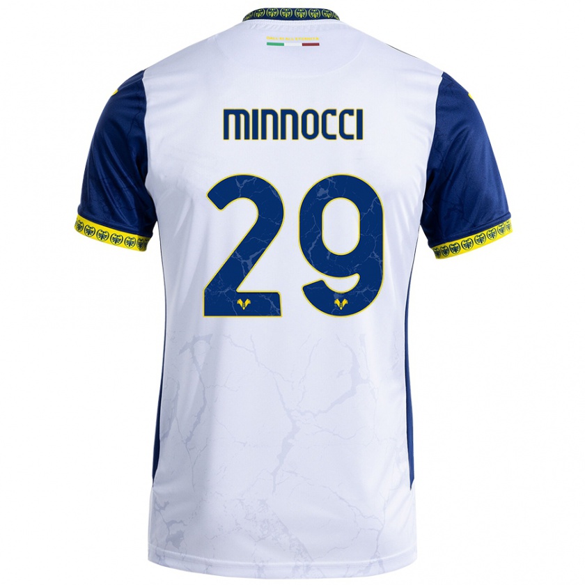 Kandiny Niño Camiseta Valerio Minnocci #29 Blanco Azul 2ª Equipación 2024/25 La Camisa Chile