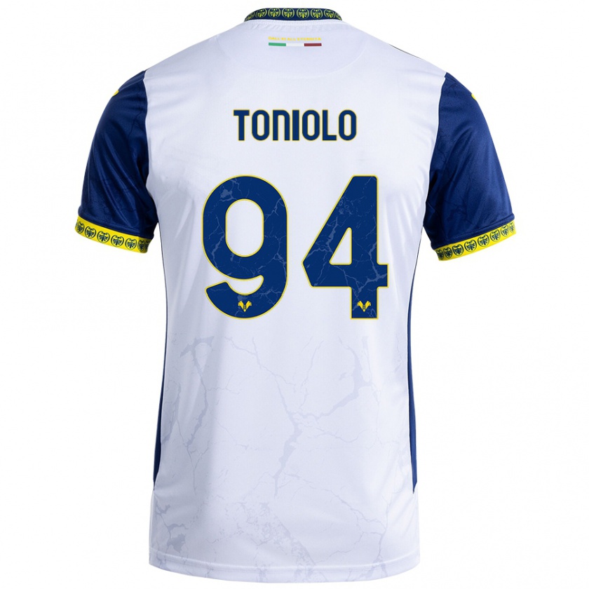 Kandiny Niño Camiseta Giacomo Toniolo #94 Blanco Azul 2ª Equipación 2024/25 La Camisa Chile