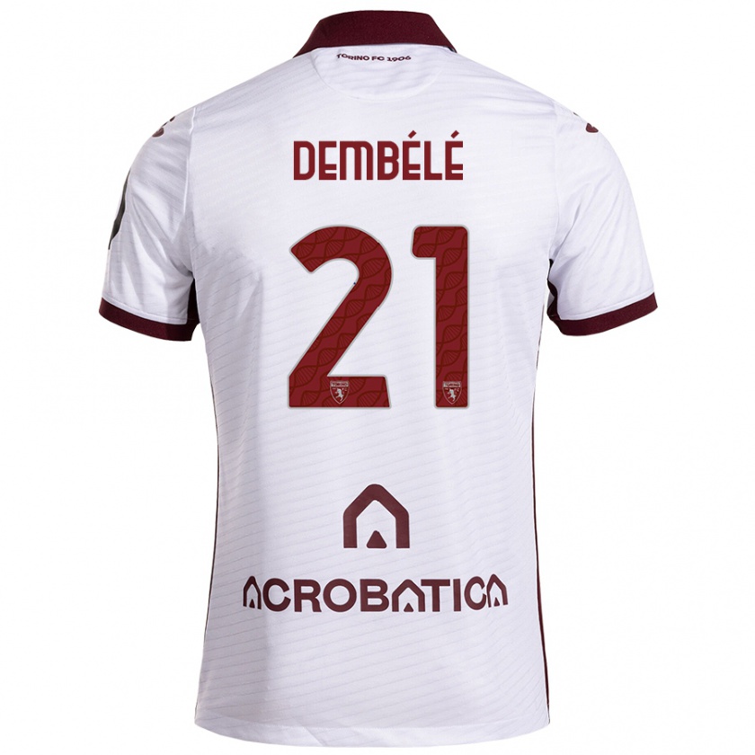 Kandiny Niño Camiseta Ali Dembélé #21 Blanco Granate 2ª Equipación 2024/25 La Camisa Chile