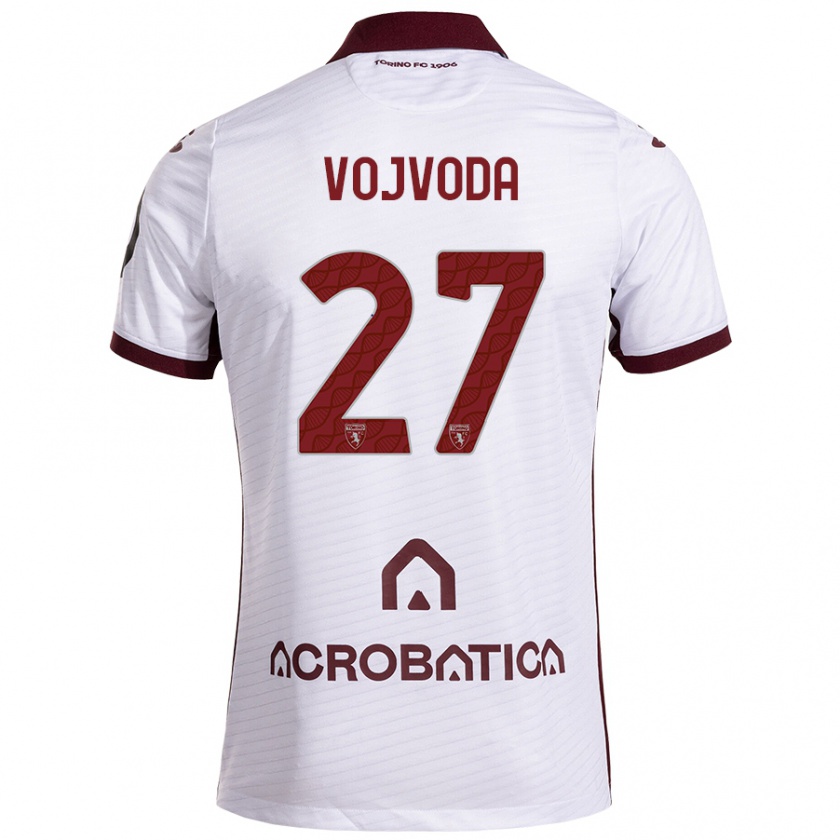 Kandiny Niño Camiseta Mërgim Vojvoda #27 Blanco Granate 2ª Equipación 2024/25 La Camisa Chile