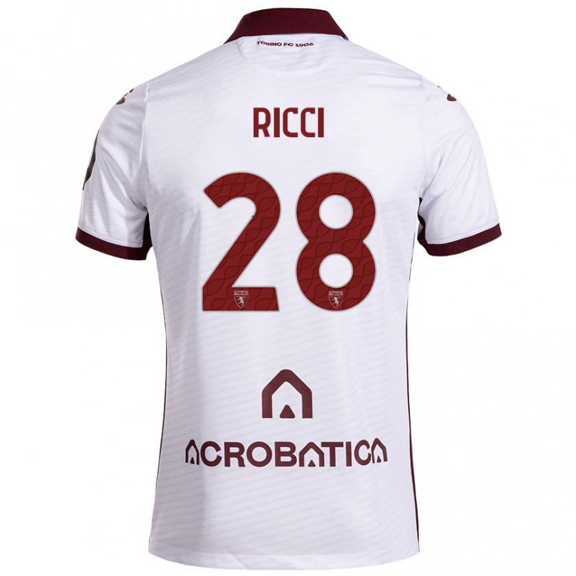 Kandiny Niño Camiseta Samuele Ricci #28 Blanco Granate 2ª Equipación 2024/25 La Camisa Chile