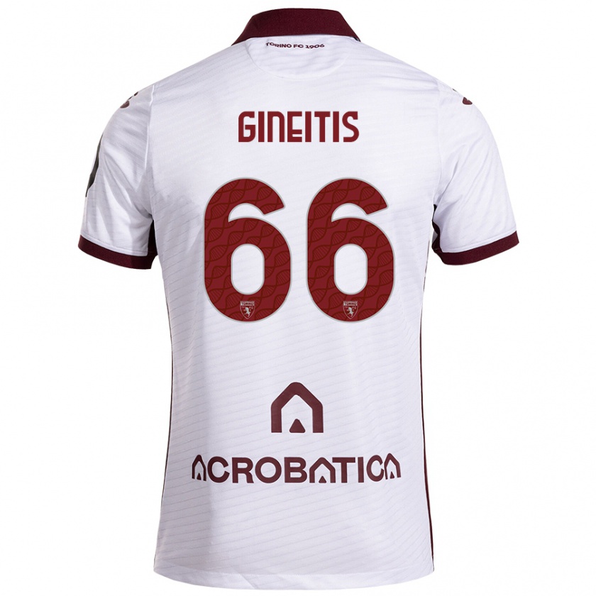 Kandiny Niño Camiseta Gvidas Gineitis #66 Blanco Granate 2ª Equipación 2024/25 La Camisa Chile