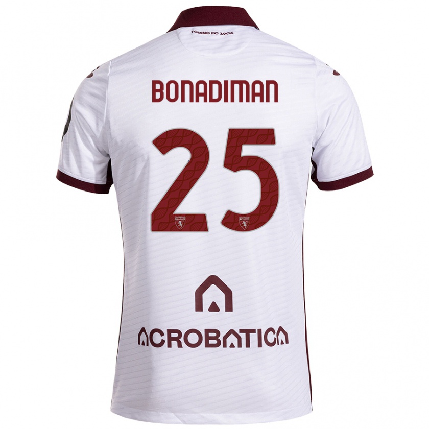 Kandiny Niño Camiseta Matteo Bonadiman #25 Blanco Granate 2ª Equipación 2024/25 La Camisa Chile