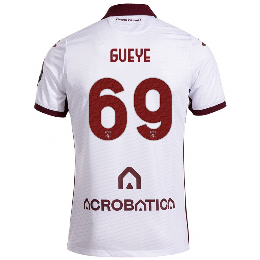 Kandiny Niño Camiseta Ousmane Gueye #69 Blanco Granate 2ª Equipación 2024/25 La Camisa Chile