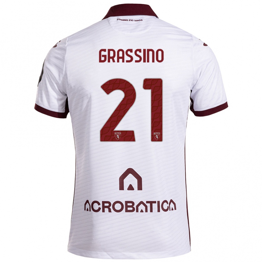 Kandiny Niño Camiseta Giulia Grassino #21 Blanco Granate 2ª Equipación 2024/25 La Camisa Chile