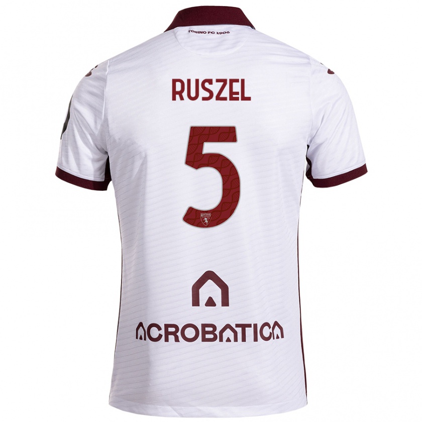 Kandiny Niño Camiseta Marcel Ruszel #5 Blanco Granate 2ª Equipación 2024/25 La Camisa Chile