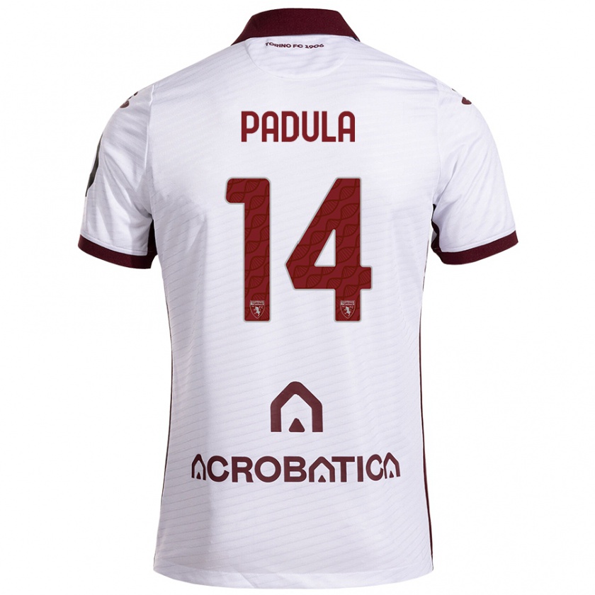 Kandiny Niño Camiseta Cristian Padula #14 Blanco Granate 2ª Equipación 2024/25 La Camisa Chile