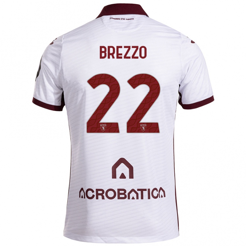 Kandiny Niño Camiseta Matteo Brezzo #22 Blanco Granate 2ª Equipación 2024/25 La Camisa Chile