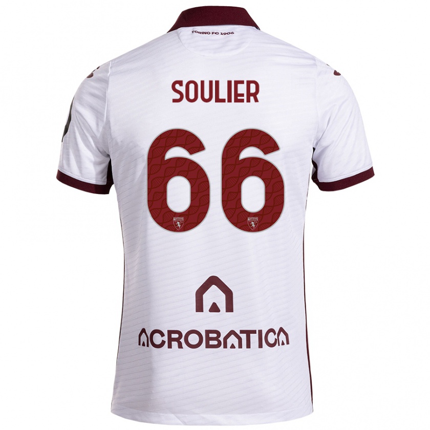 Kandiny Niño Camiseta Evan Soulier #66 Blanco Granate 2ª Equipación 2024/25 La Camisa Chile