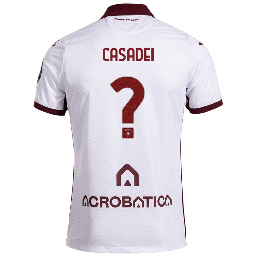 Kandiny Niño Camiseta Edoardo Casadei #0 Blanco Granate 2ª Equipación 2024/25 La Camisa Chile