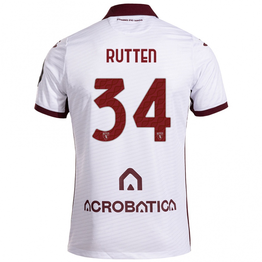 Kandiny Niño Camiseta Jill Rutten #34 Blanco Granate 2ª Equipación 2024/25 La Camisa Chile