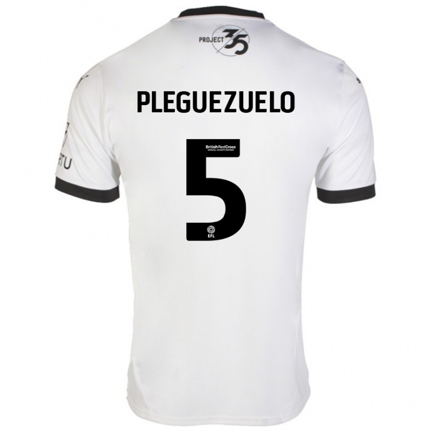 Kandiny Niño Camiseta Julio Pleguezuelo #5 Blanco Negro 2ª Equipación 2024/25 La Camisa Chile