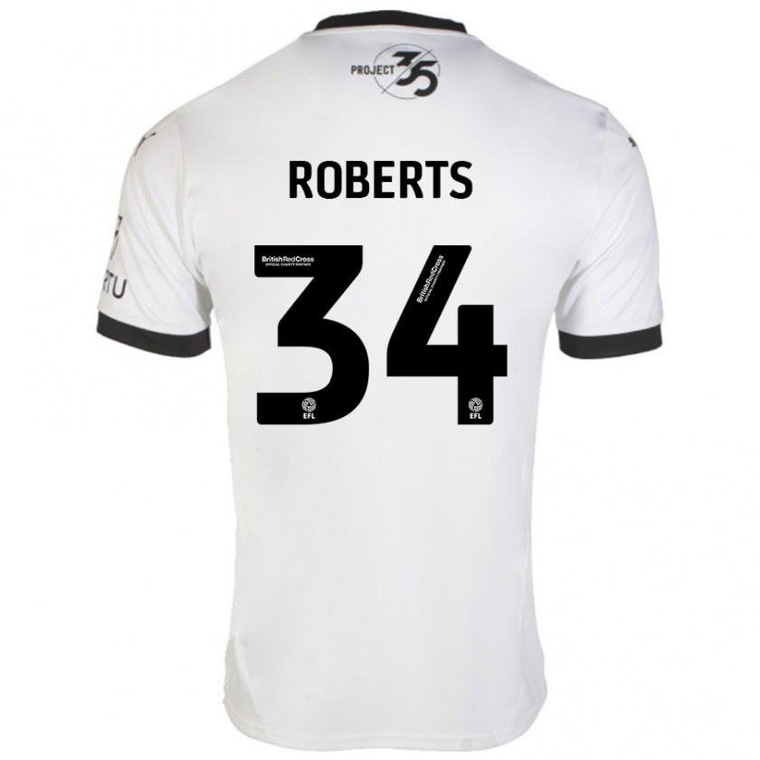 Kandiny Niño Camiseta Caleb Roberts #34 Blanco Negro 2ª Equipación 2024/25 La Camisa Chile