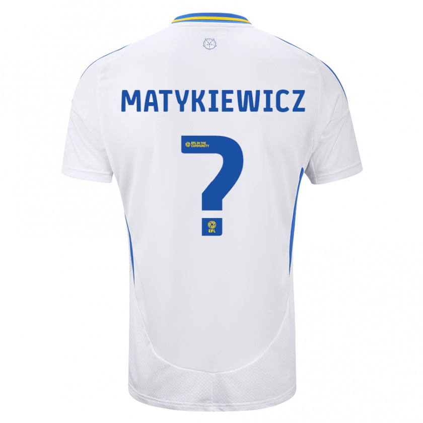 Kandiny Hombre Camiseta Luke Matykiewicz #0 Blanco Azul 1ª Equipación 2024/25 La Camisa Chile