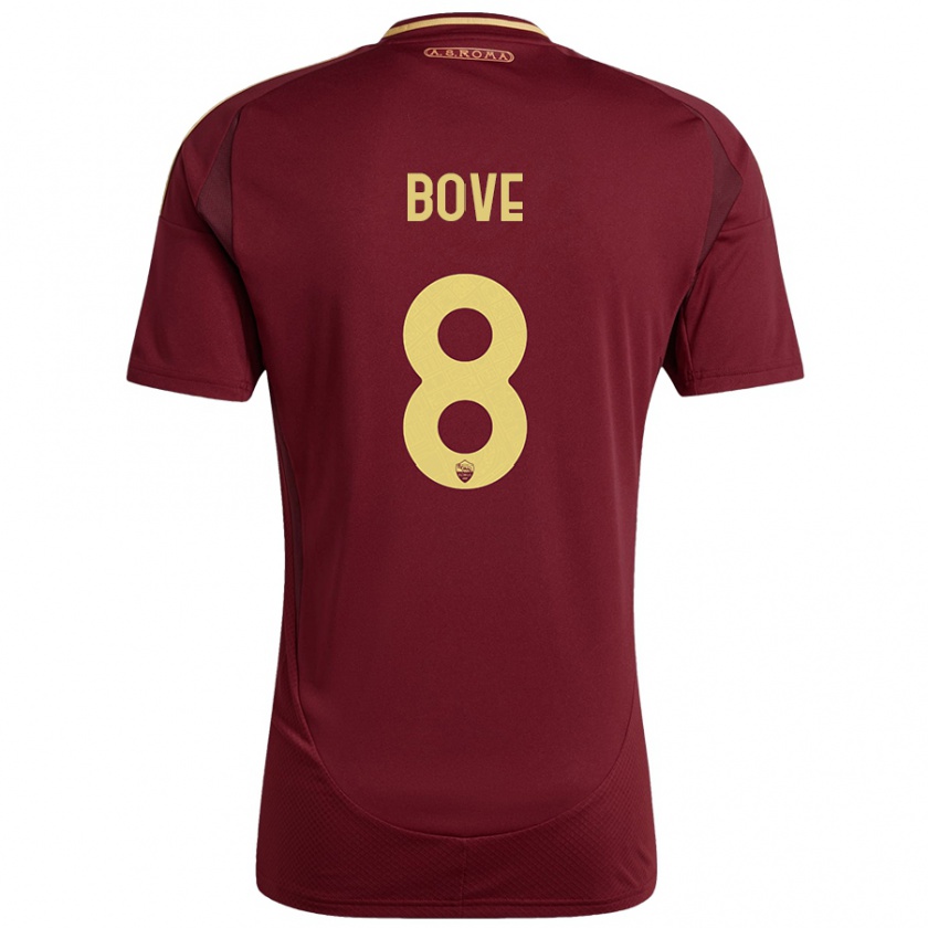 Kandiny Hombre Camiseta Edoardo Bove #8 Rojo Marrón Dorado 1ª Equipación 2024/25 La Camisa Chile