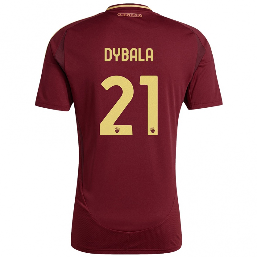 Kandiny Hombre Camiseta Paulo Dybala #21 Rojo Marrón Dorado 1ª Equipación 2024/25 La Camisa Chile