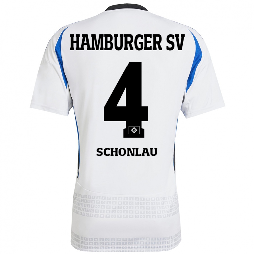 Kandiny Hombre Camiseta Sebastian Schonlau #4 Blanco Azul 1ª Equipación 2024/25 La Camisa Chile