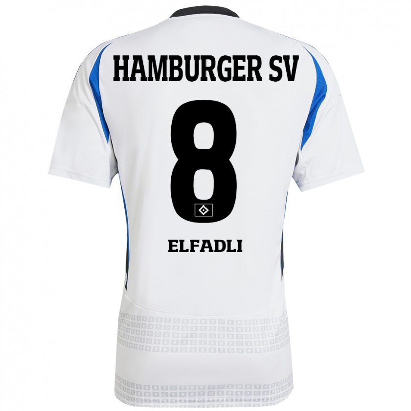 Kandiny Hombre Camiseta Daniel Elfadli #8 Blanco Azul 1ª Equipación 2024/25 La Camisa Chile