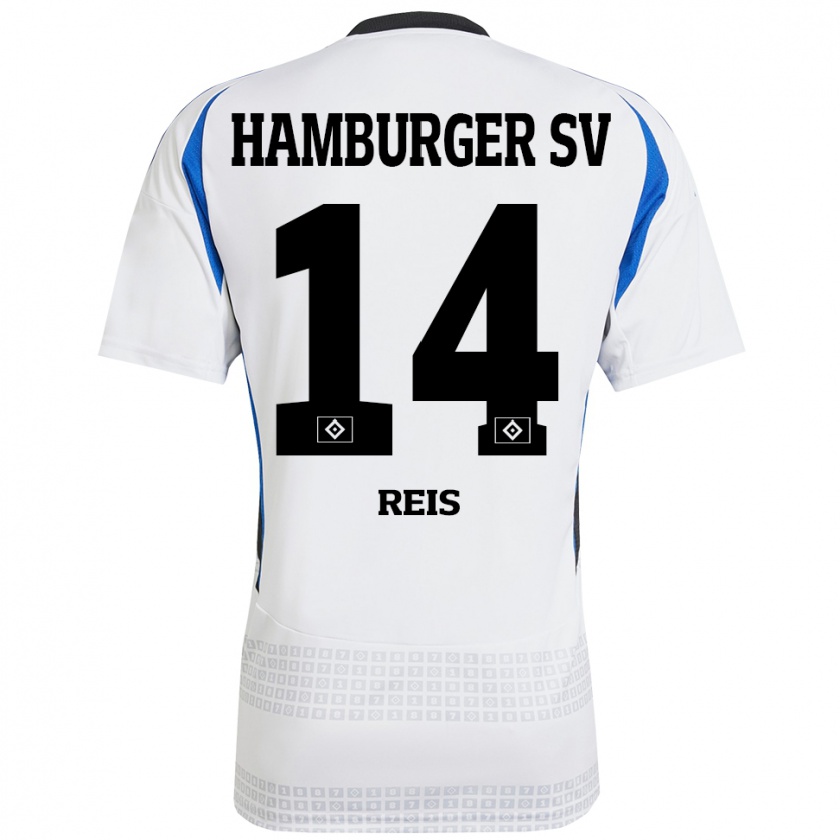 Kandiny Hombre Camiseta Ludovit Reis #14 Blanco Azul 1ª Equipación 2024/25 La Camisa Chile