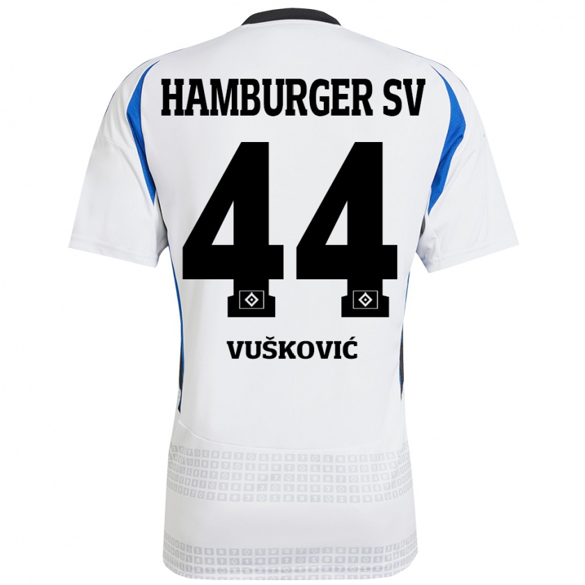 Kandiny Hombre Camiseta Mario Vuskovic #44 Blanco Azul 1ª Equipación 2024/25 La Camisa Chile