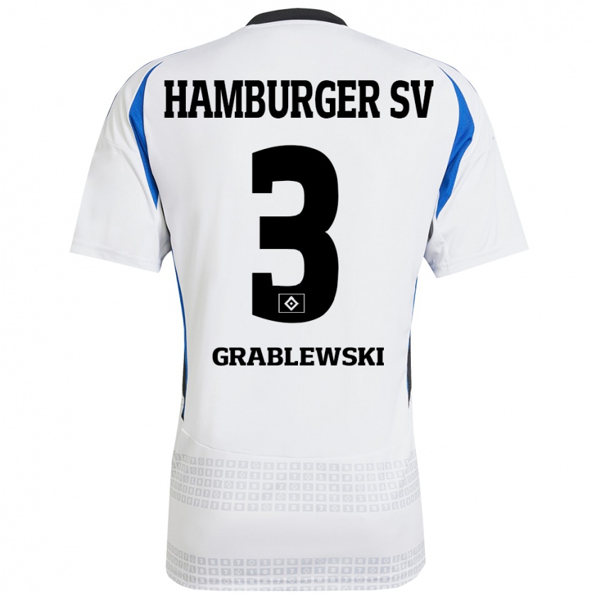 Kandiny Hombre Camiseta Max Grablewski #3 Blanco Azul 1ª Equipación 2024/25 La Camisa Chile