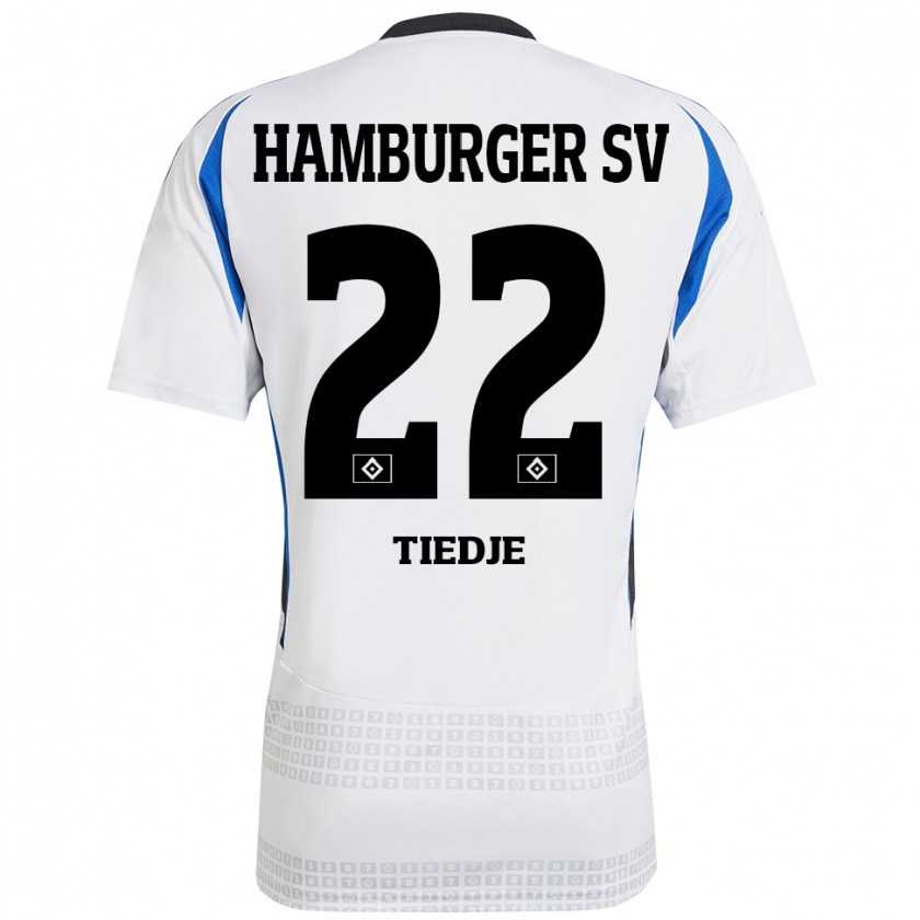 Kandiny Hombre Camiseta Patrick Tiedje #22 Blanco Azul 1ª Equipación 2024/25 La Camisa Chile