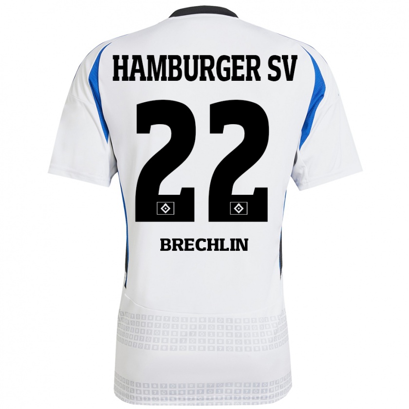 Kandiny Hombre Camiseta Bjarne Brechlin #22 Blanco Azul 1ª Equipación 2024/25 La Camisa Chile