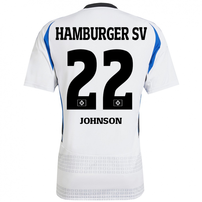 Kandiny Hombre Camiseta Emmanuel Johnson #22 Blanco Azul 1ª Equipación 2024/25 La Camisa Chile