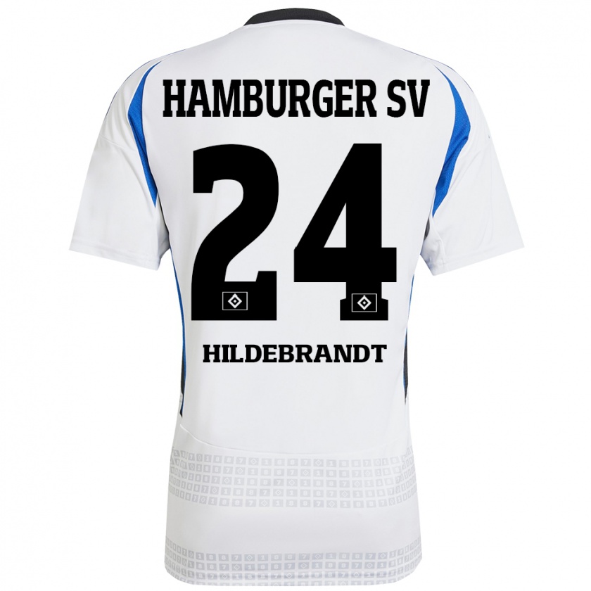 Kandiny Hombre Camiseta Tjark Hildebrandt #24 Blanco Azul 1ª Equipación 2024/25 La Camisa Chile