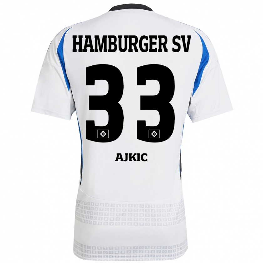 Kandiny Hombre Camiseta Selim Ajkic #33 Blanco Azul 1ª Equipación 2024/25 La Camisa Chile