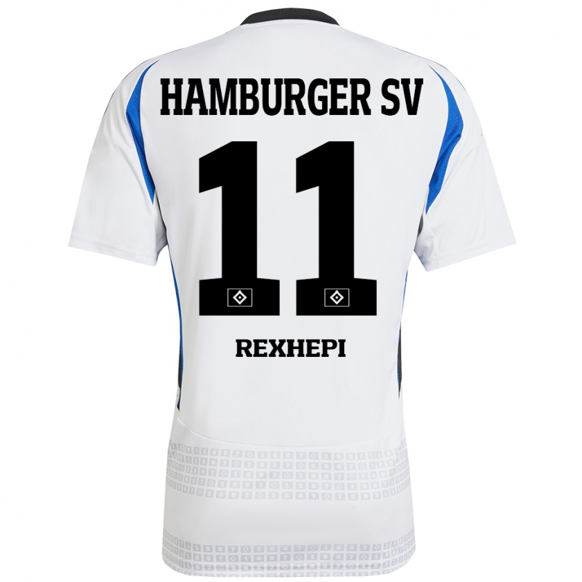 Kandiny Hombre Camiseta Arlind Rexhepi #11 Blanco Azul 1ª Equipación 2024/25 La Camisa Chile