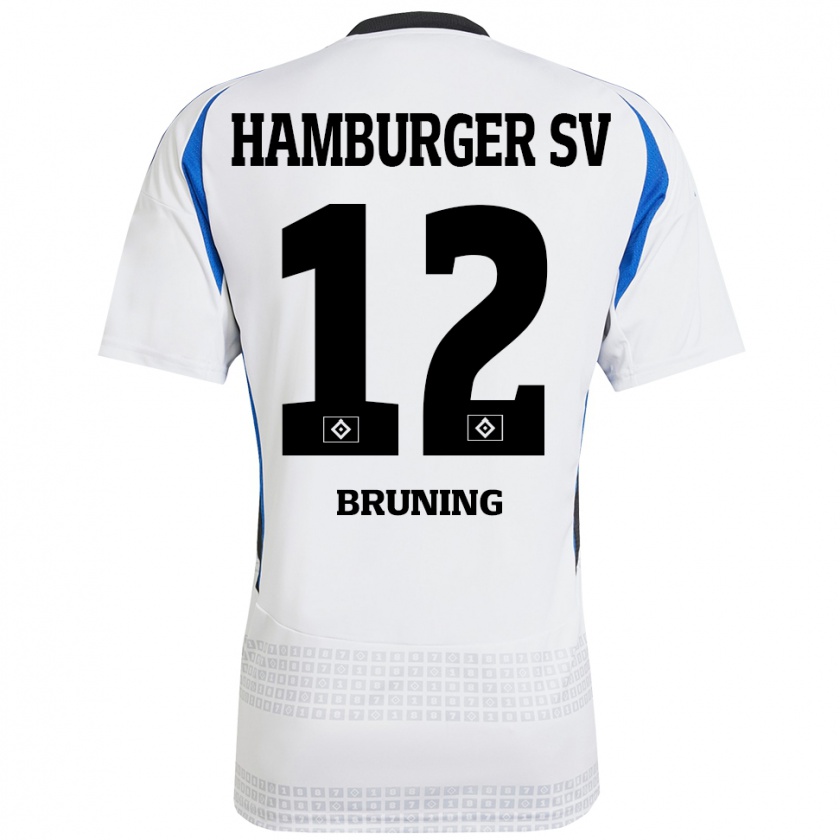 Kandiny Hombre Camiseta Malte Brüning #12 Blanco Azul 1ª Equipación 2024/25 La Camisa Chile