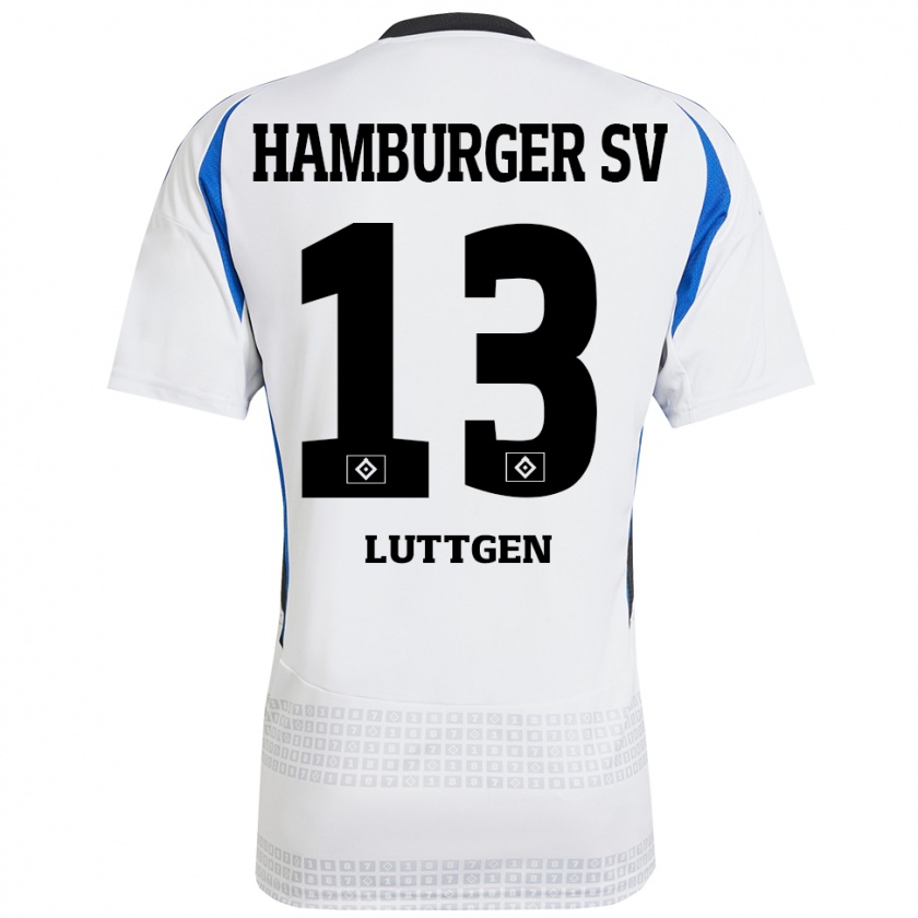 Kandiny Hombre Camiseta Lasse Lüttgen #13 Blanco Azul 1ª Equipación 2024/25 La Camisa Chile