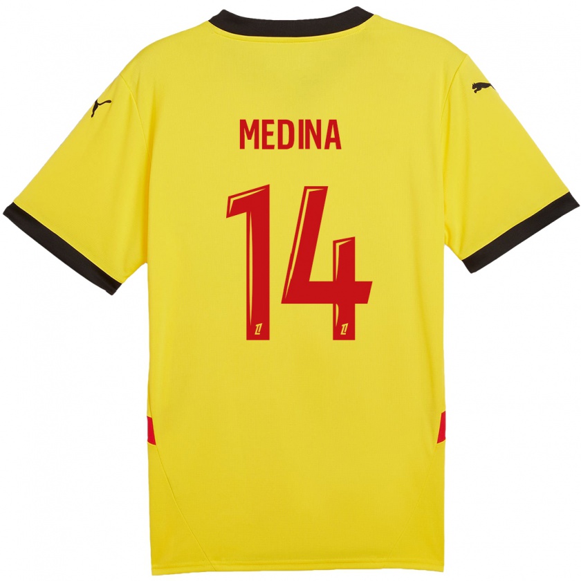 Kandiny Hombre Camiseta Facundo Medina #14 Amarillo Rojo 1ª Equipación 2024/25 La Camisa Chile