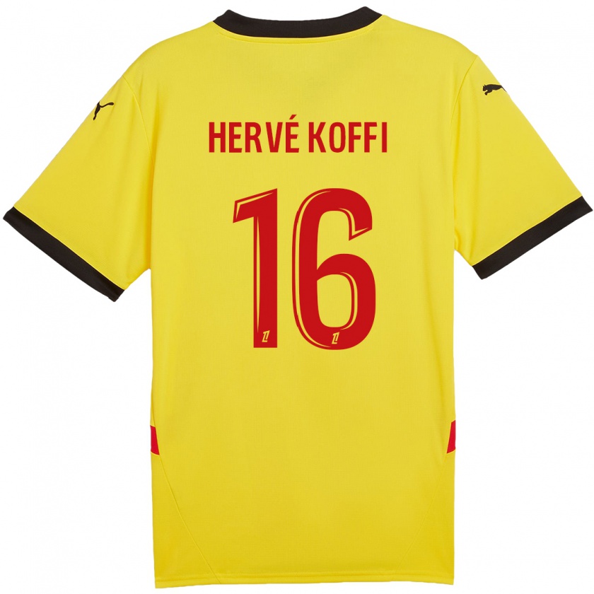 Kandiny Hombre Camiseta Hervé Koffi #16 Amarillo Rojo 1ª Equipación 2024/25 La Camisa Chile