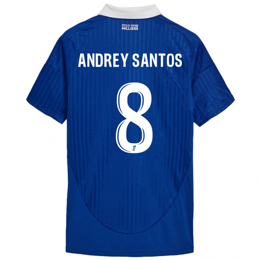 Kandiny Hombre Camiseta Andrey Santos #8 Azul Blanco 1ª Equipación 2024/25 La Camisa Chile