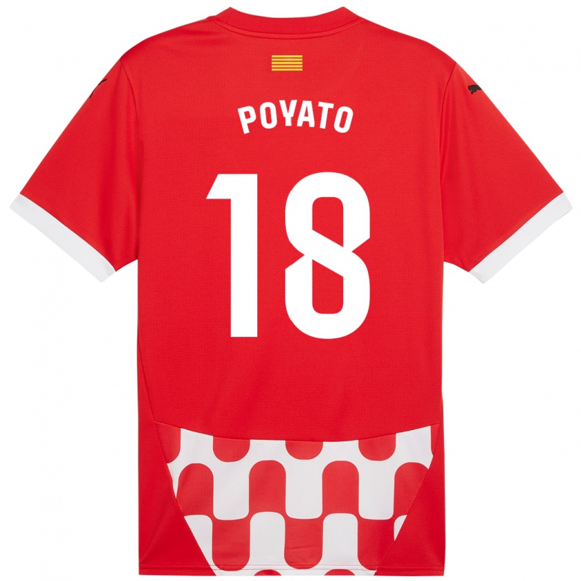 Kandiny Hombre Camiseta Marina Poyato #18 Rojo Blanco 1ª Equipación 2024/25 La Camisa Chile