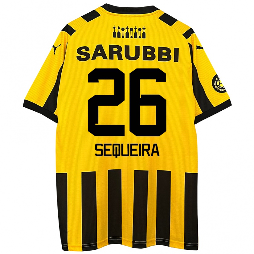 Kandiny Hombre Camiseta Leonardo Sequeira #26 Amarillo Negro 1ª Equipación 2024/25 La Camisa Chile