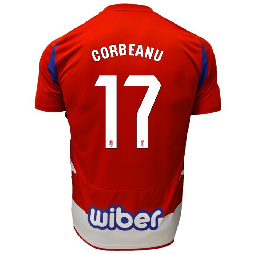 Kandiny Hombre Camiseta Theo Corbeanu #17 Rojo Blanco Azul 1ª Equipación 2024/25 La Camisa Chile