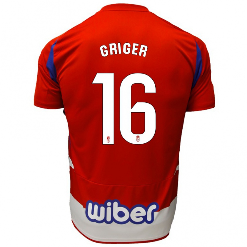 Kandiny Hombre Camiseta Adam Griger #16 Rojo Blanco Azul 1ª Equipación 2024/25 La Camisa Chile