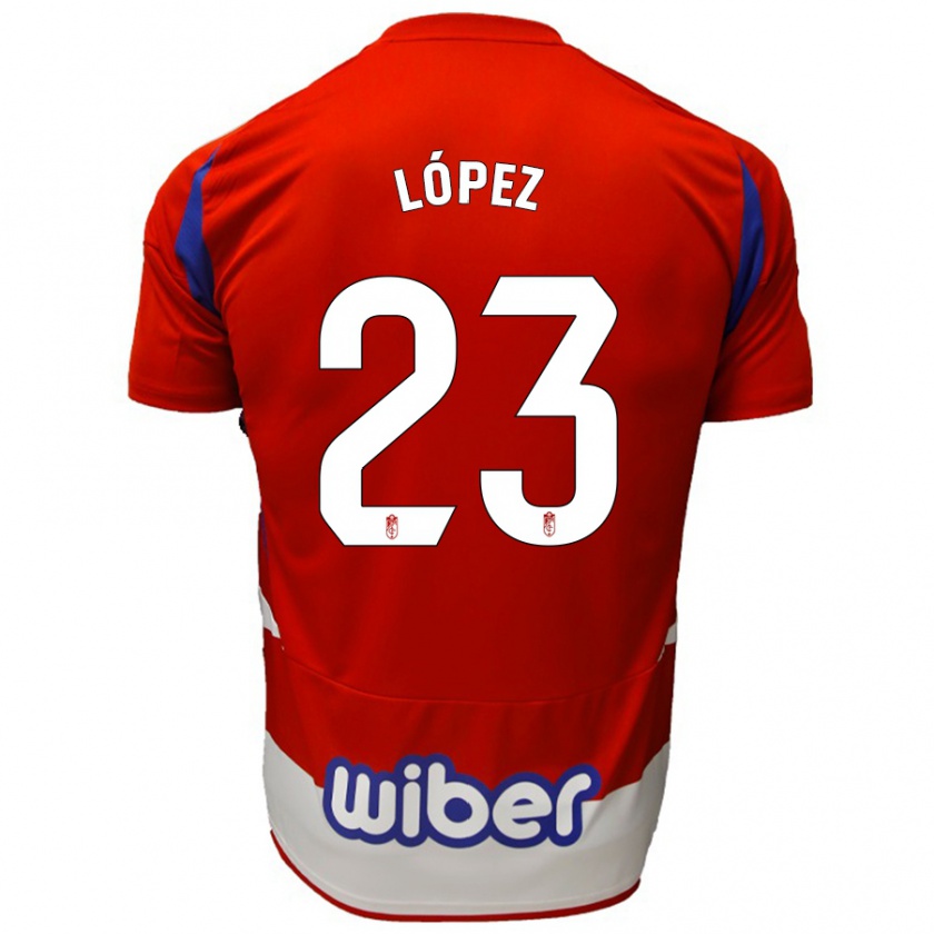 Kandiny Hombre Camiseta Diego López #23 Rojo Blanco Azul 1ª Equipación 2024/25 La Camisa Chile