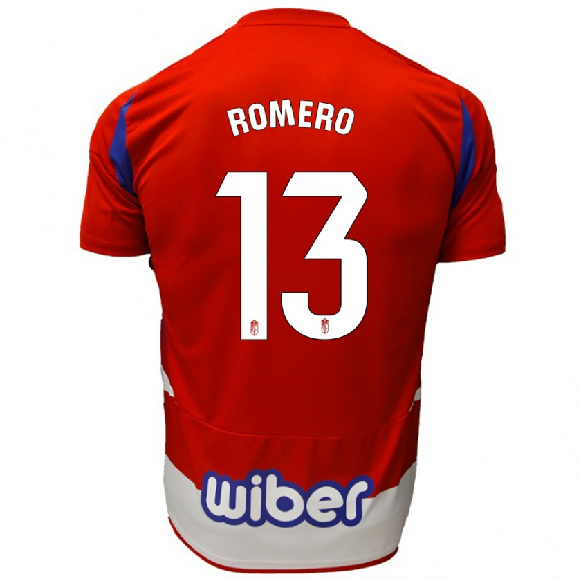 Kandiny Hombre Camiseta Andrea Romero #13 Rojo Blanco Azul 1ª Equipación 2024/25 La Camisa Chile